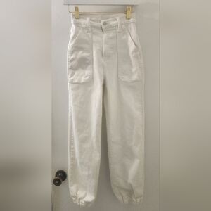 Mother White High-Waisted Jogger Pants, Size 24, Denim.